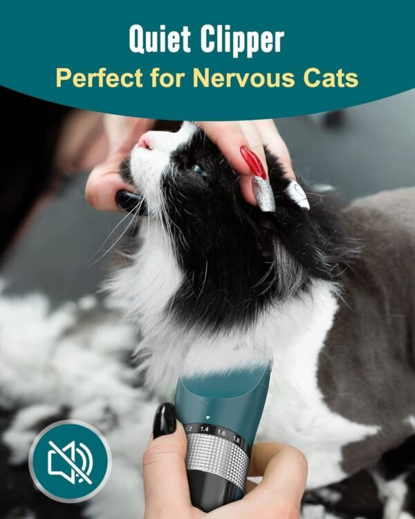 oneisall Cat Clippers for Matted Hair, 5-Speed Quiet Cat Grooming kit, Cordless Cat Shaver for Long Hair,Waterproof Cat Hair Trimmer, Pet Clippers for Cats(Green) - Image 5