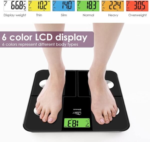 Uten Smart Scale for Body Weight, Digital Bathroom Weighing Wireless Scales with Body Fat and Water Weight for People, Bluetooth BMI Electronic Body Analyzer Machine with Smartphone App, 400lb, Black - Image 4