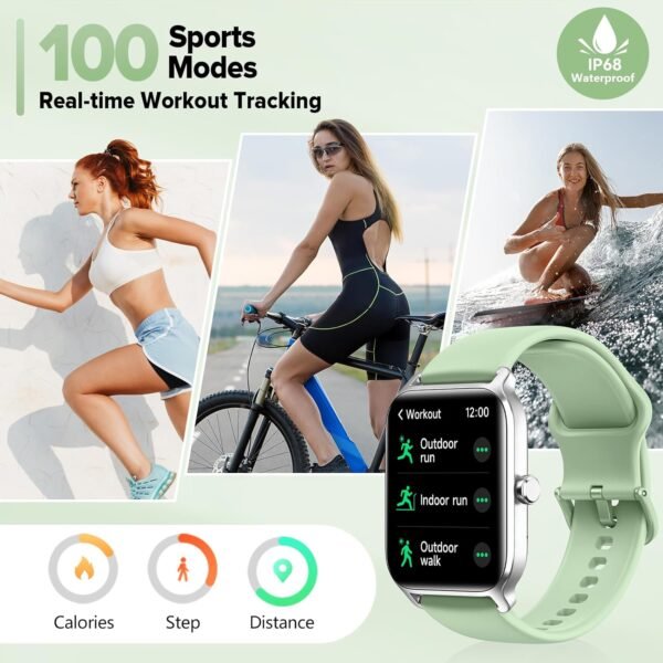 Smart Watch for Women Men, Smartwatch 1.8'' Alexa Built-in Fitness Tracker IP68 Waterproof Watch for Women Compatible for Android & iOS with Bluetooth Calls, IP68 Heart Rate/Sleep/SpO2 Monitor, 110+ - Image 4