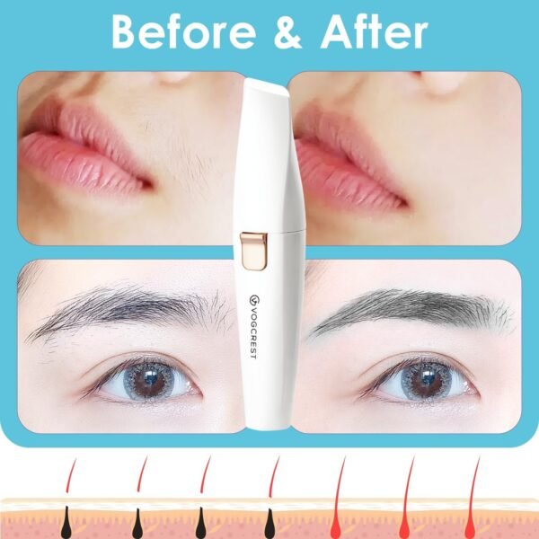 Eyebrow Facial Trimmer: 2 in1 Rechargeable Facial Hair Removal and Eyebrow Shaver - Face Lips Body Painless Facial Razor with Built-in LED Light (White) - Image 7