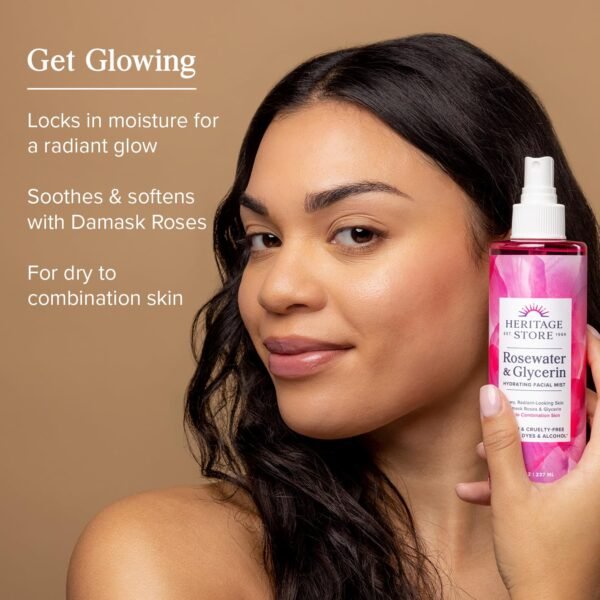 HERITAGE STORE Rosewater & Glycerin, Hydrating Mist for Skin & Hair, No Dyes or Alcohol, Vegan (8oz) - Image 3