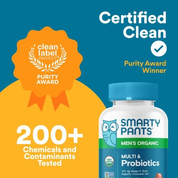 SmartyPants Multivitamin for Men, Organic Gummies: Probiotics, CoQ10, Methylfolate, Omega 3 (ALA), Vitamin D3, C, Vitamin B12, B6, A, K & Zinc for Immune Support, Biotin, 120 Gummies (30 Day Supply) - Image 9