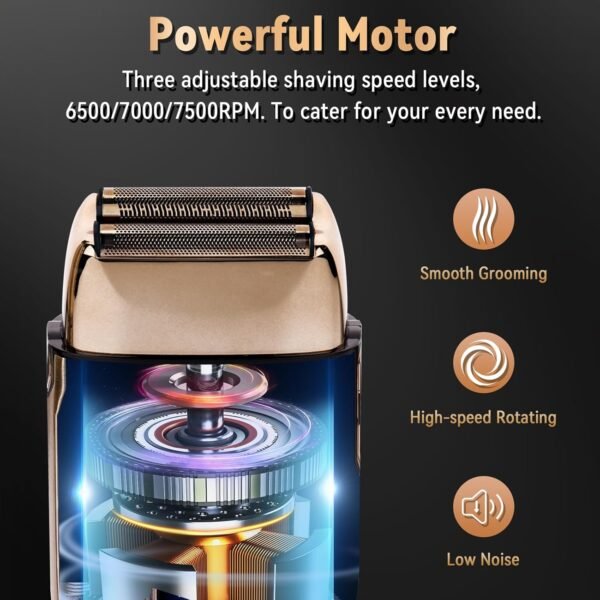 Ufree Close Shave Electric Foil Shavers for Men, 3-Speed Electric Razor and Head Shavers for Bald Men, Face Shaving Beard Trimmer with LCD Display, Gifts for Men - Image 6