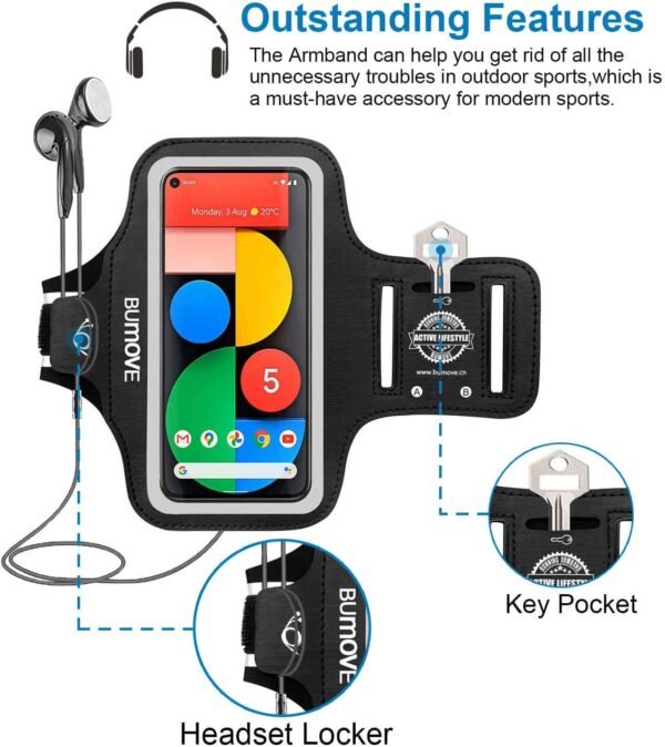 Armband for Google Pixel 9/9 Pro,8a/8, 7a/7, 6a/6, 5a/5, Gym Running Workouts Sports Phone Arm Band,with Card Holder (Black) - Image 3