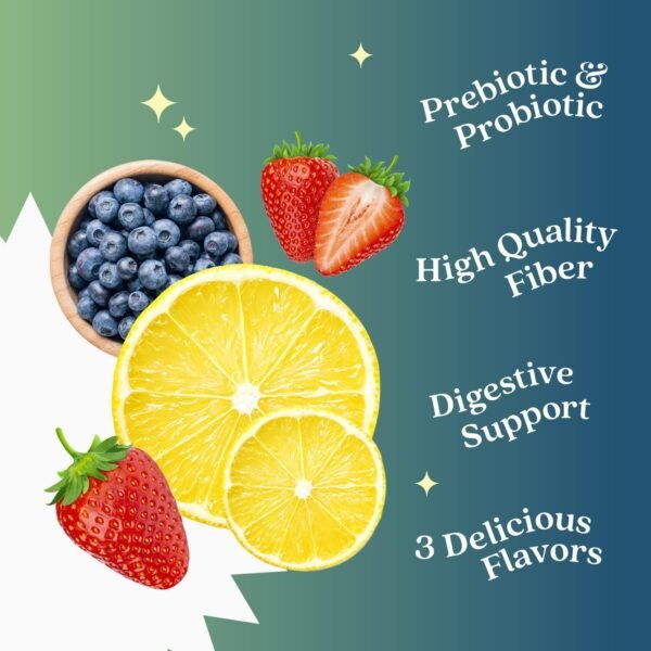 BeLive Synbiotics - Probiotic & Prebiotic Fiber Gummies – High Strength Inulin (3g), Dietary Fiber Supplement, Digestive Support for Kids & Adults - Strawberry, Lemon, Blueberry Flavor (60Ct) - Image 5