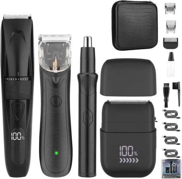 Professional Body Hair Trimmer for Men Cordless Groin Hair Trimmer Ball Trimmer for Men Electric Shaver Nose Hair Trimmer, Personal Body Grooming & Trimmer, LCD Display Gifts for Men 4 in 1 - Image 2