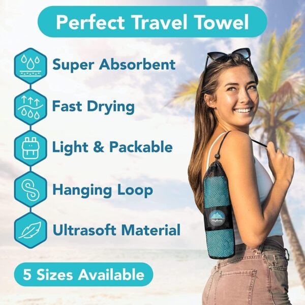 Youphoria Microfiber Travel Towel Fast Drying Lightweight - Quick Dry Towel for Camping, Beach, Backpacking, Hiking & Sport - Image 3
