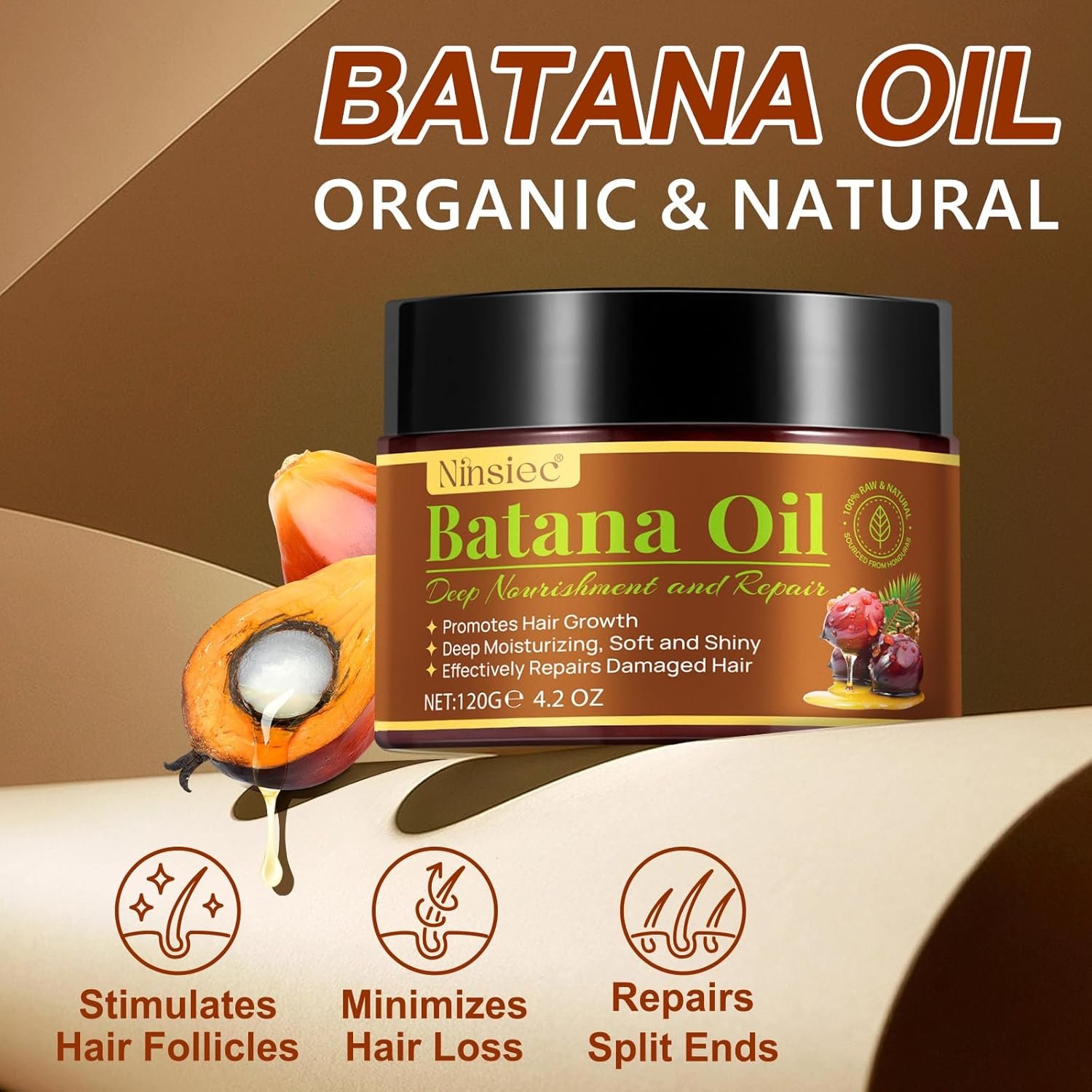 Raw Batana Oil for Hair Growth, Pure Unrefined and Organic Dr. Sebi Hair Growth Oil from Honduras, Batana Hair Growth Oil for Repairs Damaged Hair & Prevent Hair Loss (1pcs) - Image 3