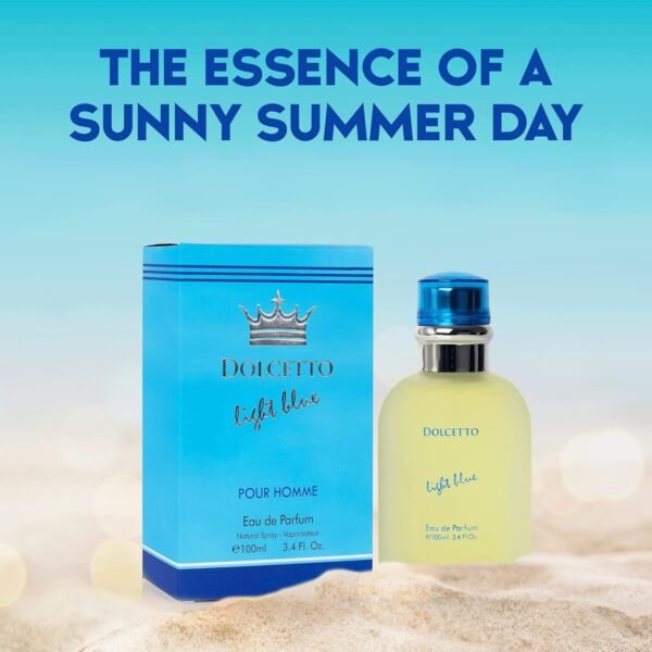 NovoGlow Dolcetto Light Blue Eau De Parfum for Men 3.4 Fl. Oz. 100ml Refreshing Combination of Woody Floral & Aquatic Fragrance - Scent Lasts All Day A Gift for Any Occasion - Image 3