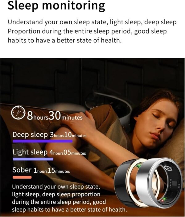Smart Tracker Health Ring for Women & Men, IP68 Waterproof Wearable Fitness Tracker Ring Rechargeable with Sleep Monitoring Step Counting Camera Control Heart Rate (8) - Image 5