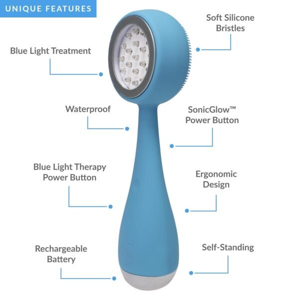PMD Clean Acne - Smart Facial Cleansing Device with Silicone Brush & Acne-Fighting Blue Light Treatment - Waterproof - SonicGlow Vibration Technology - Eliminate Mild To Moderate Acne - Image 12