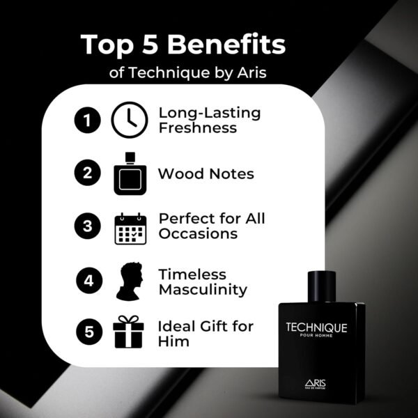 ARIS Technique Eau de Parfum Spray - Long-Lasting Sandalwood Fragrance, Powerful & Fresh Woody Perfume for Men - Perfect Ideal Gift for Him - Eau de Parfum Men - Masculine Cologne - 100ml - Image 9