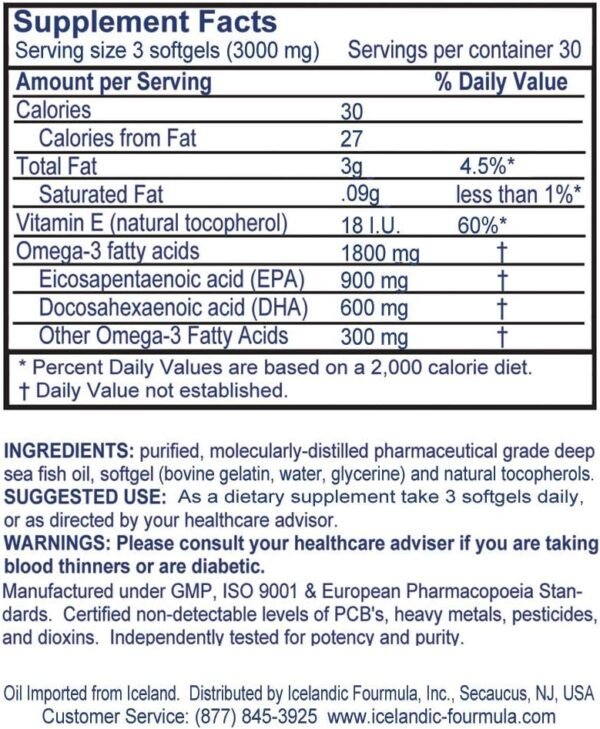 Icelandic Fourmula Quadruple Strength Omega-3 Fish Oil 3000mg High DHA & EPA 90 Softgels - Image 3