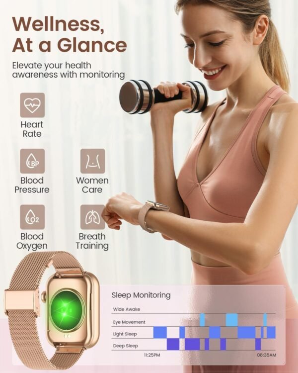 Smart Watches for Women,Fitness Tracker Watch for Android Phones/iPhone Compatible,1.85" Womens Watch with Blood Pressure Monitor,Calls and Messages/Heart Rate/Sleep/Female Cycle(3 Watch Bands) - Image 4