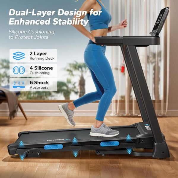 MERACH Foldable Treadmill with Incline, 7.5MPH Quiet Treadmills for Home with Double Deck Technology, 4 Silicone Shock Cushion, Heart Rate Monitoring,16.5" Wider Belt, APP - Image 8