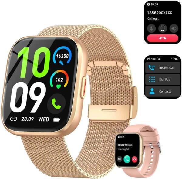 Smart Watches for Women, 1.85" Fitness Watch Answer/Make Calls, Fitness Tracker with Pedometer/Calories, 24/7Heart Rate/SpO2/Sleep Tracker, Waterproof Smart Watch for Android iPhone(2 Straps) - Image 2