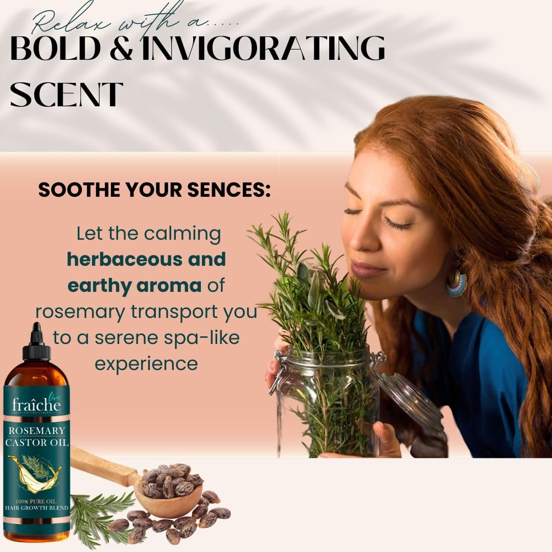 Live Fraiche Rosemary Castor Oil for Hair Growth 16oz - Rosemary Oil for Hair Growth and Thickening Pure Blend to Reduce Loss and Promote a Healthy Scalp - Image 10