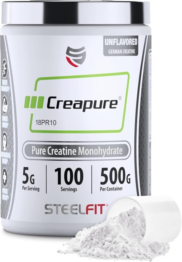 SteelFit Creapure Creatine Monohydrate Powder, Unflavored - German Micronized Creatine Powder for Men & Women - Gym Workout Nutritional Supplements for Muscle Gain, Brain Health & Strength Building - Image 2