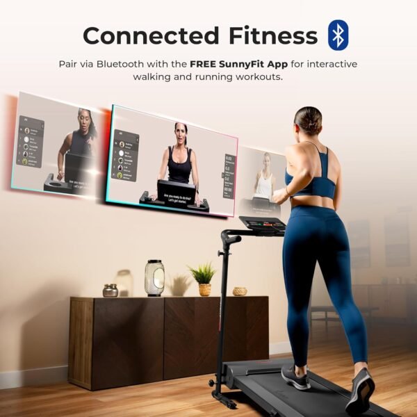 Sunny Health & Fitness Compact Foldable Treadmill - Easy Assembly, Quiet Operation, LCD Performance Monitor, Device Holder - Running & Walking Exercise, Optional Free SunnyFit App Bluetooth Connection - Image 4