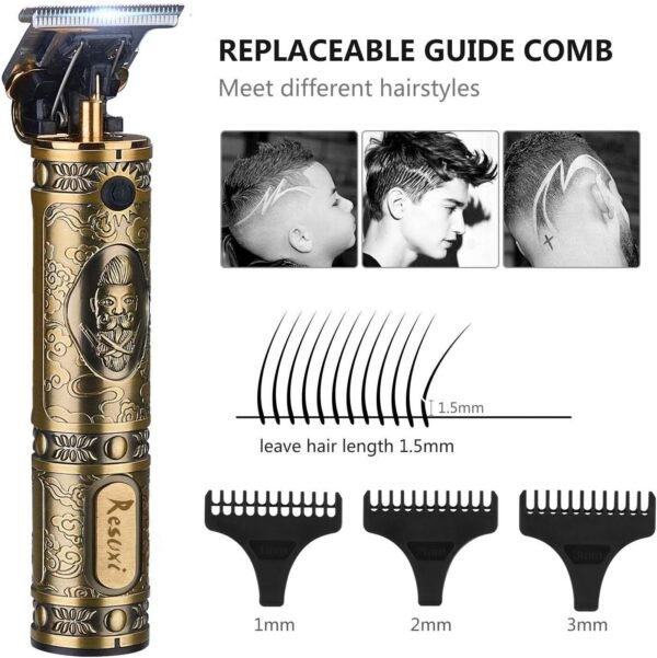 RESUXI Cordless Hair Trimmer for Men, Professional Electric Hair Clippers Barber Trimmer, Mens T-Blade Beard Trimmer Zero Gapped Edgers Gold Knight Close Cutting Haircut Kit - Image 4