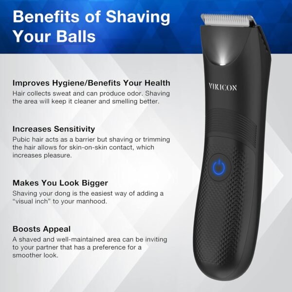 VIKICON Manscape Trimmer for Men - IPX7 Waterproof Ball Trimmer w/Light & Ceramic Blade, Body Groomer for Pubic/Body/Groin Grooming, Electric Razor Shavers, USB-C Charging, No Nicks, Gifts for Him Dad - Image 3