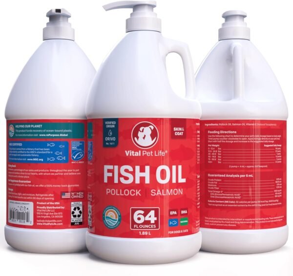 Fish Oil for Dogs - Healthy Skin & Coat, Salmon, Pollock, All Natural Supplement for Pets, Itching Scratching Allergy & Inflammation Defense, Omega 3 EPA DHA, Brain & Heart Health, 64 oz - Image 8