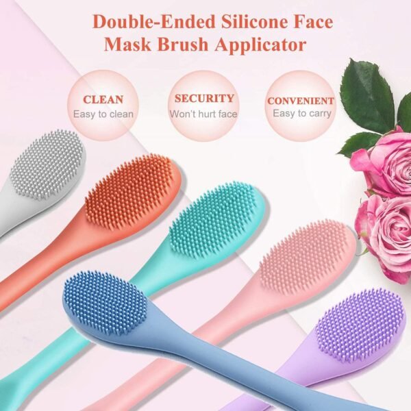 REVEX Silicone Face Mask Applicator,Face Scrubber,2Pcs Mask Applicator Tool for Facial Mud,Facial Cleansing Brushes with Bristles for Makeup Skincare Removal.(Pink+Gray) - Image 8