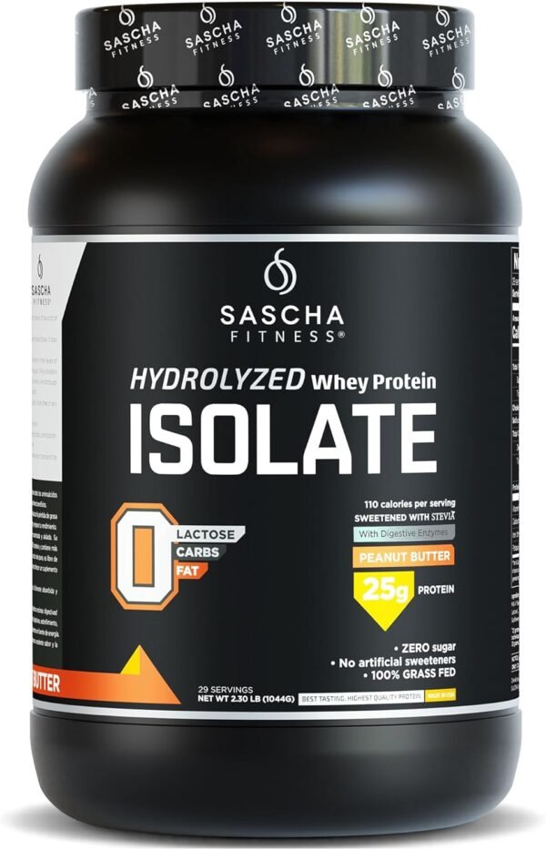 SASCHA FITNESS Hydrolyzed Whey Protein Isolate,100% Grass-Fed (2.3 Pounds, Peanut Butter) - Image 2