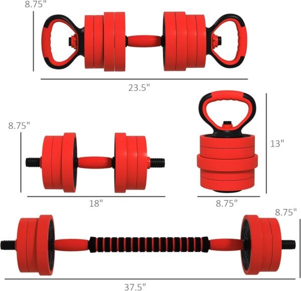 Soozier Adjustable Dumbbell Sets, 4 in1 Weights Dumbbells Set Used as Barbell, Kettlebells, Push up Stand, Free Weight Set for Men and Women Home Gym Training, Red 44/55/66lbs - Image 6