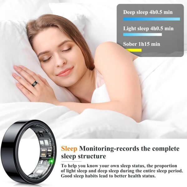 Smart Ring, Heart Rate/Sleep/Blood Oxygen Monitoring, Step Count, Wearable Fitness Tracker, APP Bluetooth Connected, IP68 Waterproof, 7 Days Battery Life, Black (Size 8) - Image 6