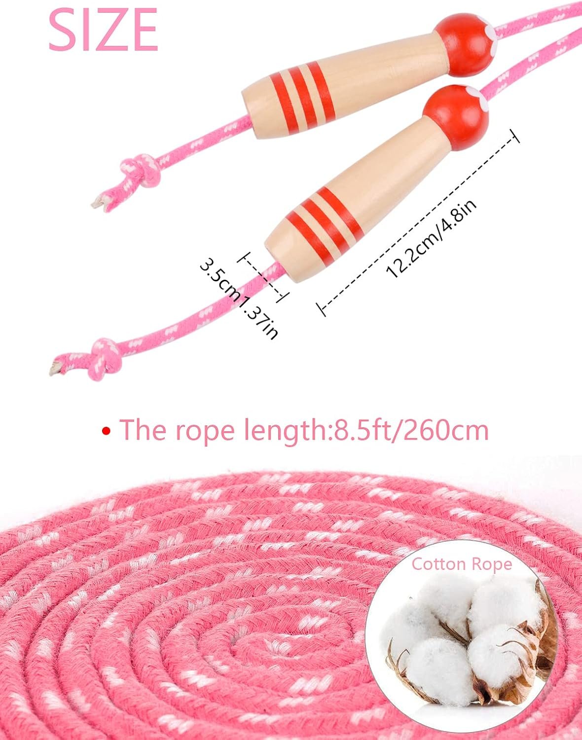 Jump Rope for Kids Adjustable, Lorvain Kid Jump Ropes for Girls Boys Skipping Rope for Kids with Wooden Handle Cotton Braided Outdoor Fun Activity for Exercise Fitness Children Students Preschooler - Image 3