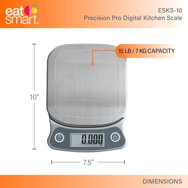 Eat Smart ESKS-10 Precision Elite Digital Kitchen Scale - 15 lb. Capacity, UltraBright Display and Stainless Steel Platform - Image 4