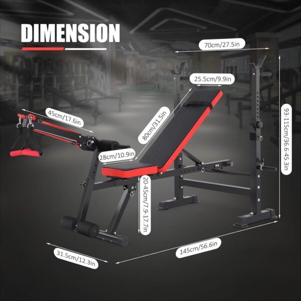 Aceshin 6 in 1 Adjustable Weight Bench with Squat Rack and Removable Foot Bracket, 600lbs Bench Press Set Workout Bench with Weight Storage Sit up Incline Flat Decline Strength Training for Home Gym - Image 8