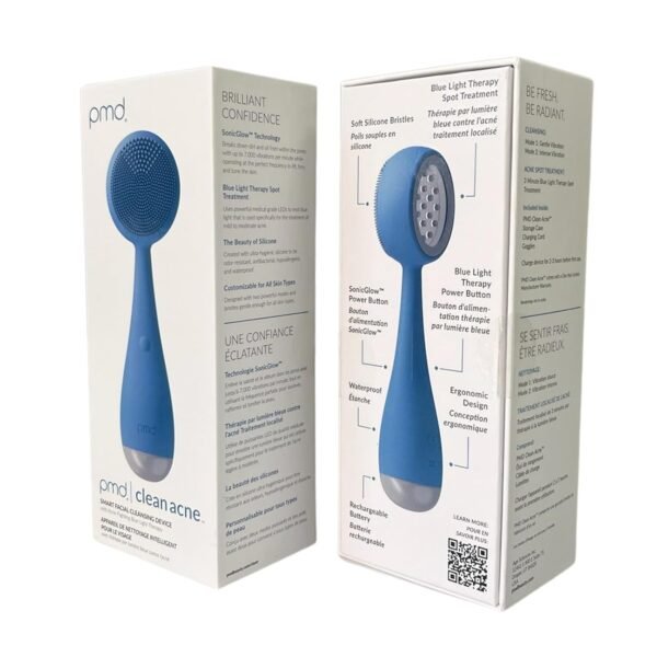 PMD Clean Acne - Smart Facial Cleansing Device with Silicone Brush & Acne-Fighting Blue Light Treatment - Waterproof - SonicGlow Vibration Technology - Eliminate Mild To Moderate Acne - Image 3