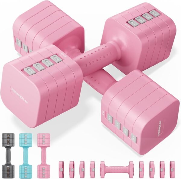 FEIERDUN Adjustable Dumbbell Set of 2, Each 2/4/6/8/10 lbs Weight for Women, Quick Adjust Weight, Double Locking Protection, Versatile Hand Weights for Home Gym & Outdoor Exercise - Image 2