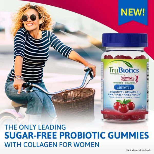 TruBiotics Probiotic Gummies with Collagen for Womens Digestive/Urinary/Hair/Skin/Nails Health, Sugar Free Prebiotics & Probiotics for Women, Collagen, Biotin, Vitamin C & Cranberry Extract, 50 Count - Image 4