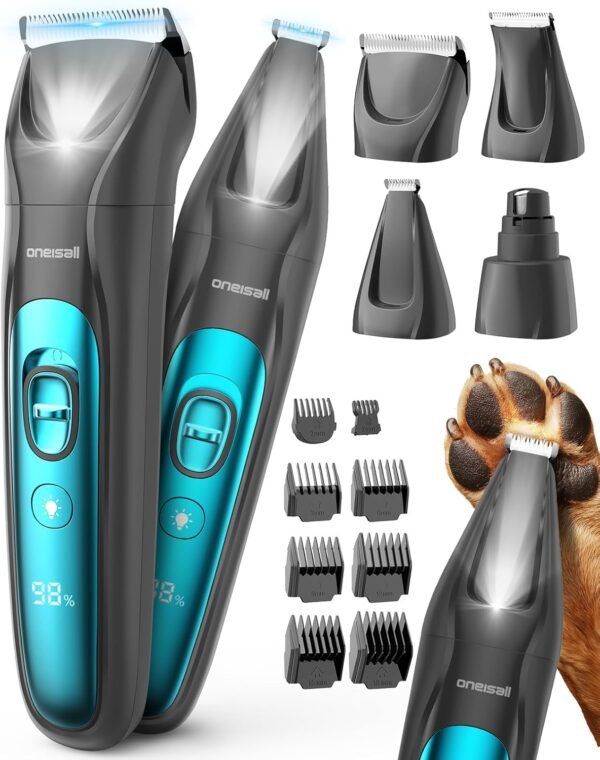 oneisall Silent Dog Clippers for Grooming, LED Light Dog Paw Trimmer Dog Nail Grinder, Rechargeable 2000mAh Dog Grooming Clippers Cordless Dog Hair Trimmer Electric Dog Trimmer for Small Dog Large Dog - Image 2