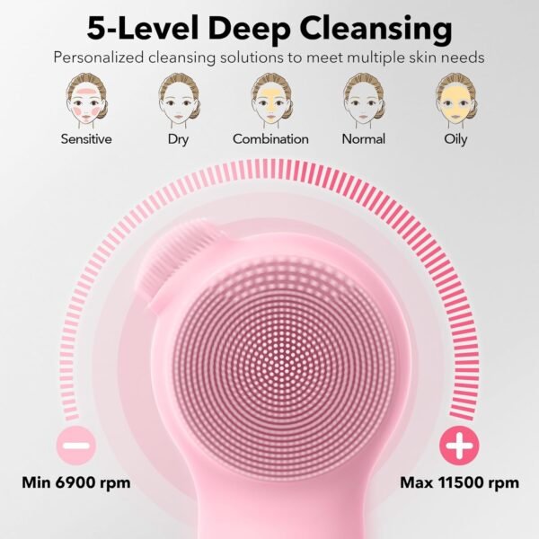 Facial Cleansing Brush Face Scrubber, Alyfini Silicone Electric Deep Cleaning Exfoliating Brush with Nose Scrub Blackhead Remover, Waterproof Rechargeable Thermal Massager Skin Care Routine Men Women - Image 5