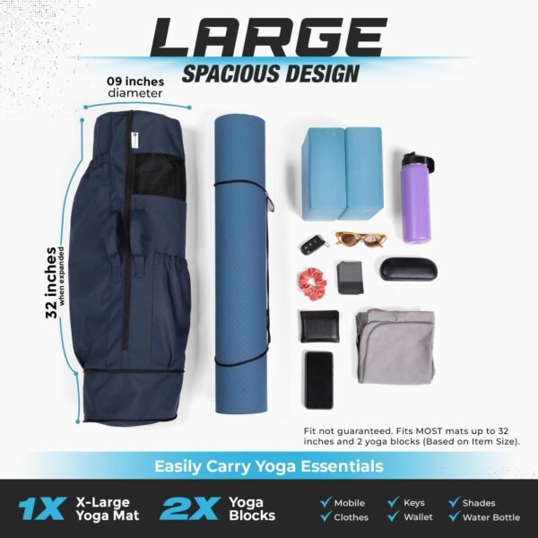 MAGNILAY Yoga Mat Bag - for Women and Men, Yoga Bag with Pockets and Adjustable Strap, Yoga Mat Carrier, Fits Mats Blocks and Yoga Accessories for Workouts, (32”L x 9” Diameter) - Image 3