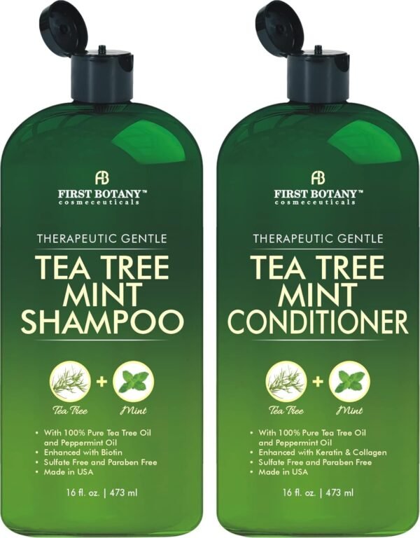 Tea Tree Mint Shampoo and Conditioner - Pure Tea Tree Oil & Peppermint Oil - Fights Hair Loss, Promotes Hair Growth, Fights Dandruff, Lice & Itchy Scalp - for Men and Women Sulfate Free - 16 fl oz x 2 - Image 2