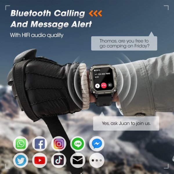 Rgthuhu Military Smart Watches for Men (Answer/Make Call), 100M Waterproof Rugged Smart Watch for Android Phones and iPhone, 1.9" Outdoor Sports Fitness Tracker with Heart Rate, Sleep Monitor, Black - Image 4