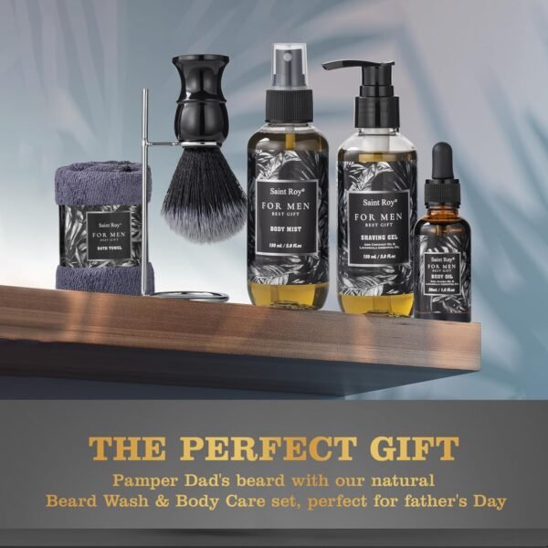 Bath and Body Gift Basket Set Spa Gift Basket Set for Men Fathers Gifts for Him Beard Shaving Kit Men's Beard Kit Brush Men Face Care Perfume Spa Kit for Men with Beard Brush Rack,Gifts for Dad son - Image 5