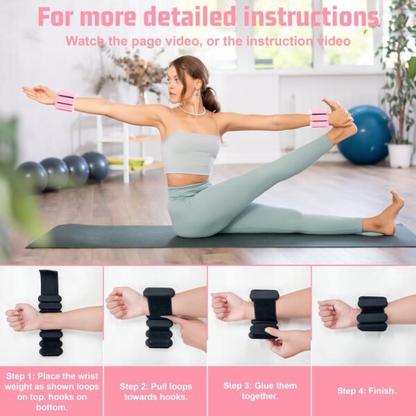 Wrist Ankle Weights for Women, Adjustable Weight(1LB~1.1LB Each) with Spare Two Weights Non-Slip Hand & Leg Weighted for Strength Training, Walking, Running, Yoga, Pilates, and Jogging - Image 4