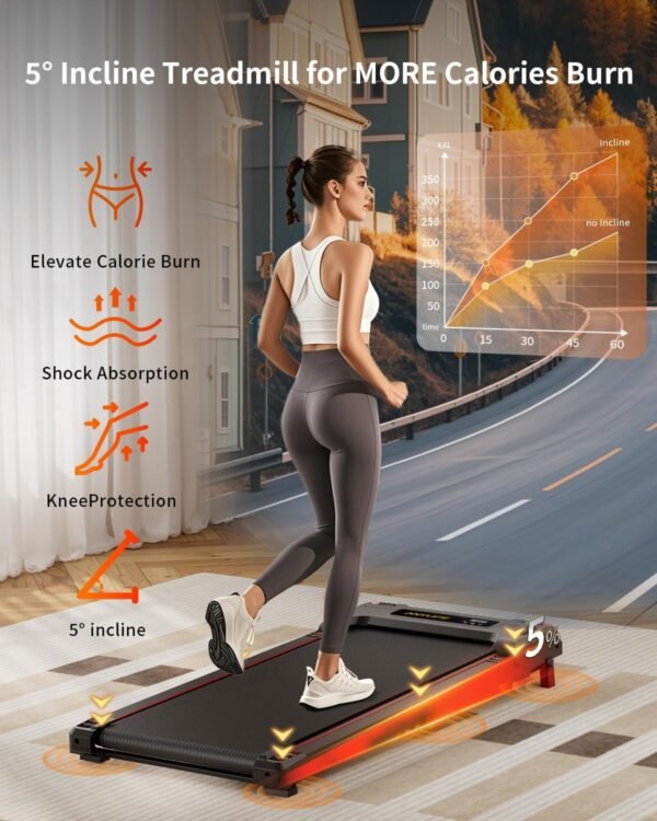 Walking Pad Treadmill, Anylife Incline Walking Pad Under Desk Treadmill 330lb Capacity, 2.5HP Portable Treadmills for Home, Compact Treadmill Small Running Pad with LED Display, Remote Control - Image 3