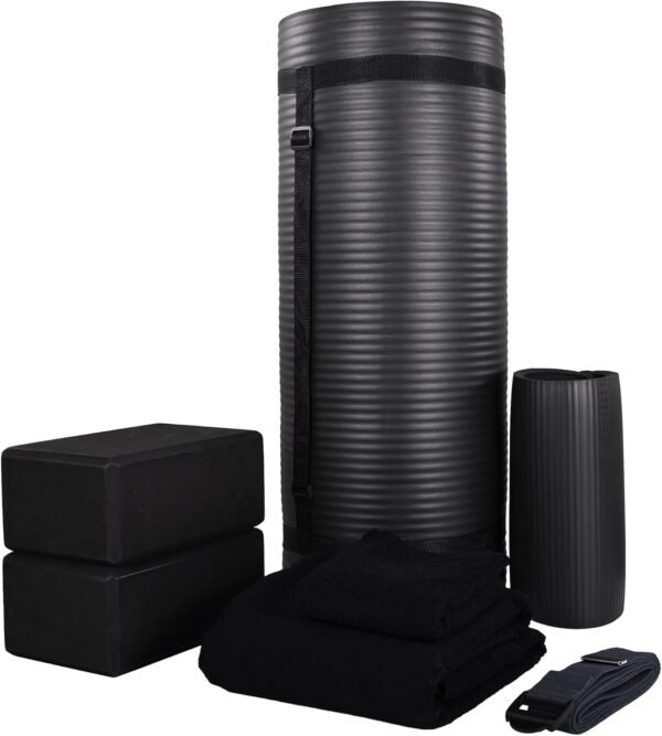 BalanceFrom 7-Piece Set - Include Yoga Mat with Carrying Strap, 2 Yoga Blocks, Yoga Mat Towel, Yoga Hand Towel, Yoga Strap and Yoga Knee Pad, Multiple Options - Image 2
