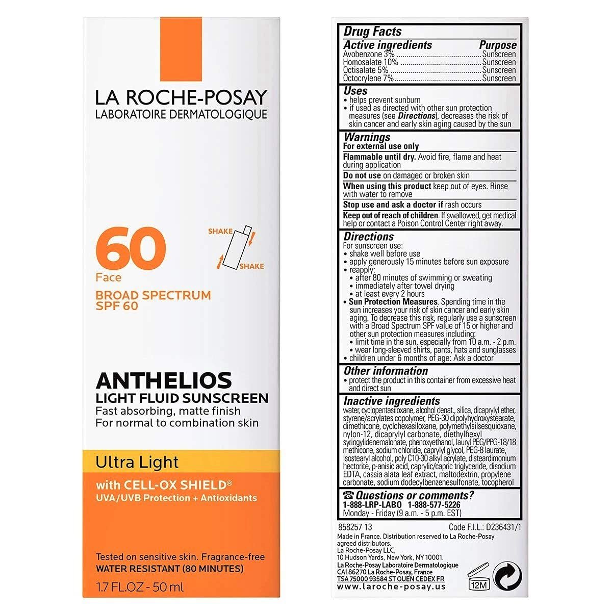 La Roche-Posay Anthelios Light Fluid Facial Sunscreen SPF 60, Lightweight Sunscreen For Face, Fluid Texture, Broad Spectrum SPF + Antioxidants, Oil Free & Oxybenzone Free, Travel Size 1.7 Fl. Oz. - Image 3