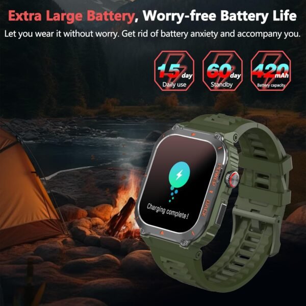 Military Smart Watch with GPS(Answer/Make Call), Waterproof Fitness Tracker Smartwatches with Health Monitor, Compass/Altitude/Air Pressure,100+ Sport Modes, for Android/iPhone (with GPS, Green) - Image 9