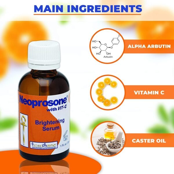 Neoprosone, Vitamin C Serum for Face | 1 Fl oz / 30ml | Brightening Serum For Dark Circle, Wrinkles | with Alpha Arbutin and Castor Oil - Image 5