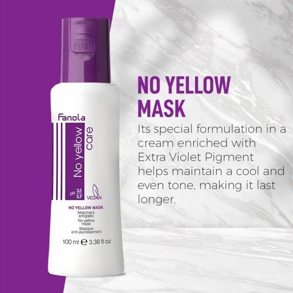 Fanola No Yellow Hair Mask With Purple Violet Pigments To Eliminate Unwanted Yellow Tones & Brassiness In Platinum, Light Blonde, Gray, Bleached, or Highlighted Hair - 3.38oz - Image 7