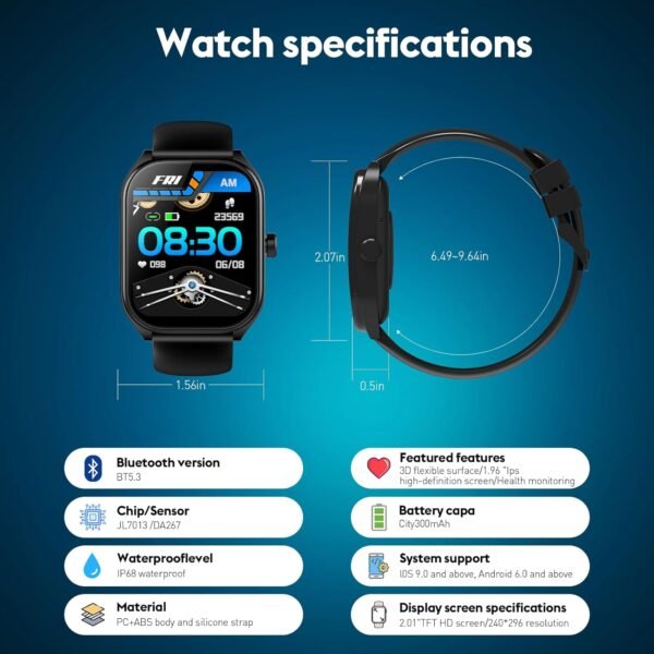 Curve Smart Watch for Men Women Answer Make Calls, 2.01" Fitness Tracker with 100 Sport Modes, Step Counter Heart Rate Sleep Tracker Accurate, IP68 Waterproof Fitness Watch for Android iOS, Black - Image 6